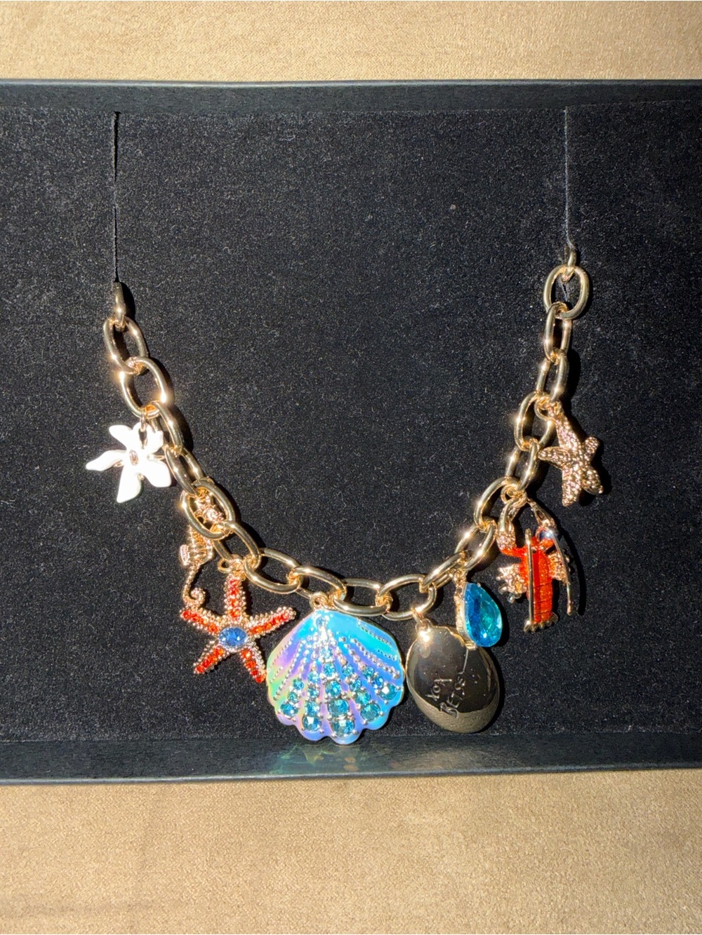 Betsey Johnson Gold-Tone Beach Charm Necklace with Blue Shell & Coral Accents